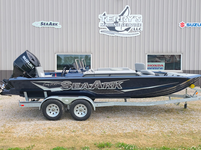 Black SeaArk sport boat at the dealership
