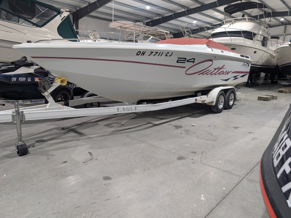 Boat in Terry's Marine service bay for engine diagnostics